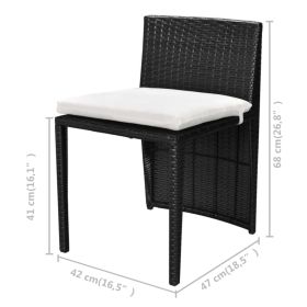 vidaXL 3 Piece Bistro Set with Cushions Poly Rattan Black