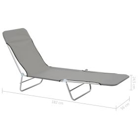 vidaXL Folding Sun Loungers 2 pcs Steel and Fabric Grey