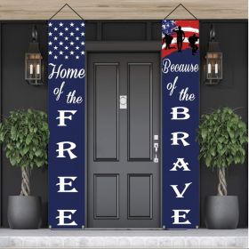 1set/2pcs; American Flag Patriotic Soldier Porch Sign Banners; Patriotic Decoration For Memorial Day-4th Of July; Independence Day Veterans Day L