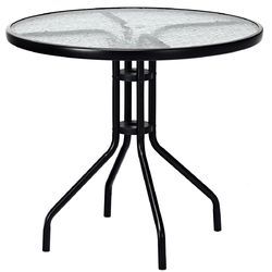 32" Outdoor Patio Round Tempered Glass Top Table with Umbrella Hole