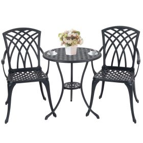 3 Piece Bistro Table Set Cast Aluminum Outdoor Patio Furniture with Umbrella Hole Patio Balcony, Black