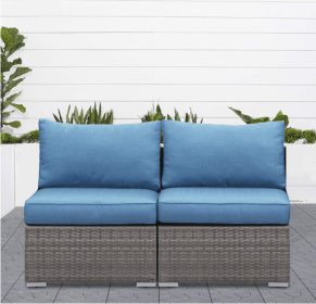 2 Piece Outdoor Patio Armless Sofa PE rattan Water Resistance - Blue