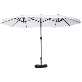 Outsunny Patio Umbrella 15' Steel Rectangular Outdoor Double Sided Market with base, Sun Protection & Easy Crank for Deck Pool Patio, Beige