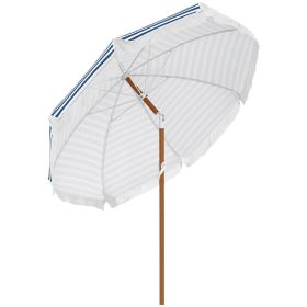 Outsunny 7 x 7 ft Outdoor Patio Umbrella with Tilt, Vent, Market Table Umbrella Parasol with Fringed Ruffles and Flounce, Blue Strip