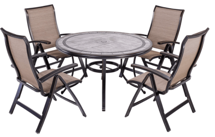 [Dropshipping] 5 Piece Outdoor Dining Set Patio Furniture, Aluminum Folding Chair Sling Chair Set with 46 inch Round Mosaic Tile Top Aluminum Tab