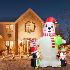 5.9FT Christmas Inflatable Outdoor Decoration Polar Bear Gift Box Penguin Blow Up Yard Decoration with LED Light Built-in Air Blower for Winter H