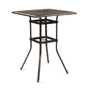 Patio Bar Height Table, All-Weather Cast Aluminium Square Bar Bistro Table with 2" Umbrella Hole, Outdoor Tall Table for Porch Balcony Backyard G