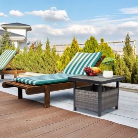 Outdoor Wicker Side Table with Umbrella Hole & Storage Space, Square PE Rattan End Table for Patio Garden Poolside Deck, Grey