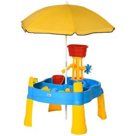 2 in 1 cover sandbox with outdoor umbrella and multiple toys