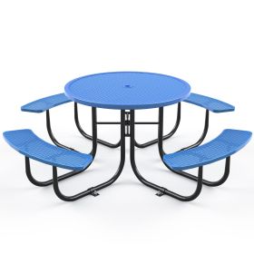 Round Outdoor Steel Picnic Table 46" with umbrella pole,Blue