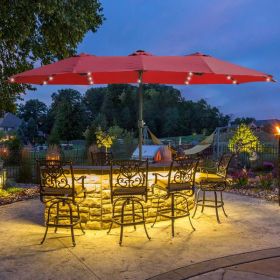 15x9ft Large Double-Sided Rectangular Outdoor Twin Patio Market Umbrella with light and base- red [Weekend can not be shipped, order with caution