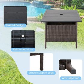 Patio Square Wicker Side Table with Umbrella Hole for Yard Garden Poolside