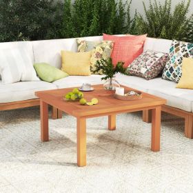 Patio Coffee Table with Umbrella Hole and Teak Oil Finish