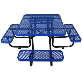 Square Outdoor Steel Picnic Table 46" blue ,with umbrella pole