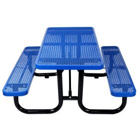 6 ft. Rectangular Outdoor Steel Picnic Table ,BLUE,with umbrella pole