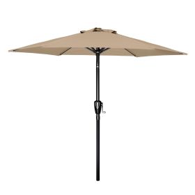 7.5ft Patio Outdoor Table Market Yard Umbrella with Push Button Tilt/Crank, 6 Sturdy Ribs for Garden, Deck, Backyard, Pool, Tan