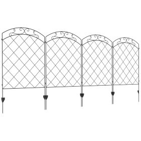 Outsunny Garden Fence, 4 Pack Steel Fence Panels, 11.4' L x 43" H, Rust-Resistant Animal Barrier Decorative Border Flower Edging for Yard, Landsc