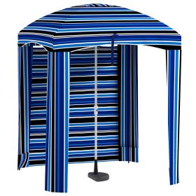 Outsunny 5.9' x 5.9' Portable Beach Umbrella, Ruffled Outdoor Cabana with Walls, Vents, Sandbags, Carry Bag, Blue Stripe