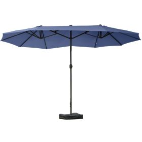 Outsunny Patio Umbrella 15' Steel Rectangular Outdoor Double Sided Market with base, Sun Protection & Easy Crank for Deck Pool Patio, Dark Blue