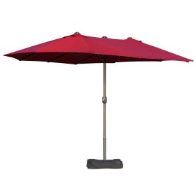 Outsunny Patio Umbrella 15' Steel Rectangular Outdoor Double Sided Market with base, Sun Protection & Easy Crank for Deck Pool Patio, Wine Red