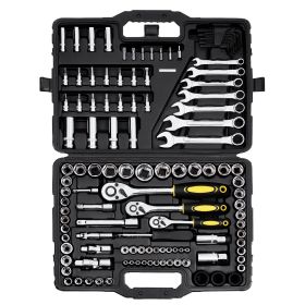 121-Piece Mechanics Tool Set 1/4" 3/8" 1/2" Drive Sockets SAE and Metric