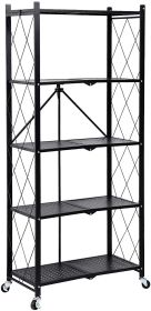 HealSmart 5-Tier Heavy Duty Foldable Metal Rack Storage Shelving Unit with Wheels Moving Easily Organizer Shelves Great for Garage Kitchen Holds