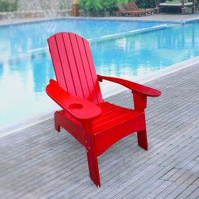 Outdoor or indoor Wood Adirondack chair with an hole to hold umbrella on the arm ,red (Color: as Pic)