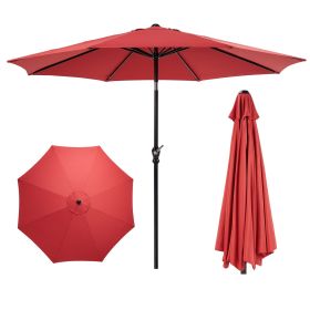 9 foot outdoor patio umbrella with button tilt and crank, Outdoor patio/market table umbrella UV protected and waterproof, Red (Color: as Pic)