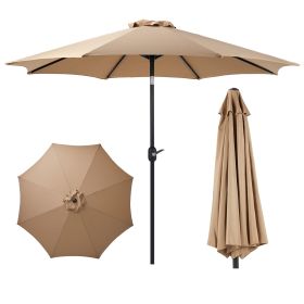 9 foot outdoor patio umbrella with button tilt and crank, Outdoor patio/market table umbrella UV protected and waterproof, khaki (Color: as Pic)