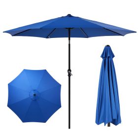 9 foot outdoor patio umbrella with button tilt and crank, Outdoor patio/market table umbrella UV protected and waterproof, blue (Color: as Pic)