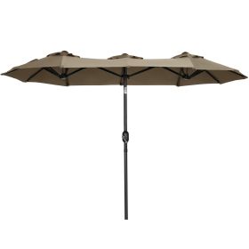 Outsunny Double-sided Patio Umbrella 9.5' Large Outdoor Market Umbrella with Push Button Tilt and Crank, 3 Air Vents and 12 Ribs, for Garden, Dec (Color: as Pic)