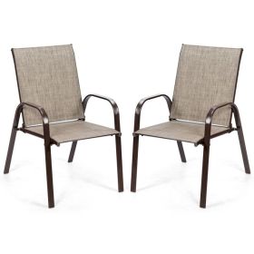 2 Pieces Patio Outdoor Dining Chair with Armrest (Color: Gray)