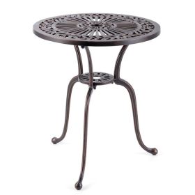 24 Inch Round Cast Aluminum Table Patio Dining Bistro Table with 2 Inch Umbrella Hole (Color: Copper)