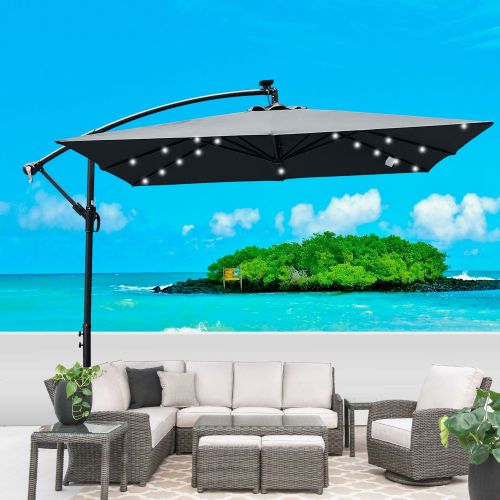 Square 2.5X2.5M Outdoor Patio Umbrella Solar Powered LED Lighted Sun Shade Market Waterproof 8 Ribs Umbrella with Crank and Cross Base for Garden Square 2.5X2.5M Outdoor Patio Umbrella Solar Powered LED Lighted Sun Shade Market Waterproof 8 Ribs Umbrella with Crank and Cross Base for Garden