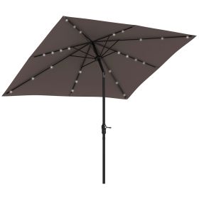 Outsunny 9' x 7' Solar Umbrella, LED Lighted Patio Umbrella for Table or Base with Tilt & Crank, Outdoor Umbrella for Garden, Deck, Backyard, Poo (Color: as Pic)